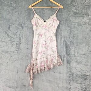 Womens Slip Dress Medium Fairy Asymmetrical Babydoll Y2K Romantic Lace Coquette